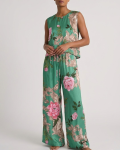 TOP SATIN MANILA GREEN FLORAL 
