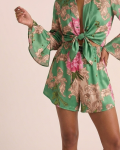 SPODENKI SATIN MANILA GREEN FLORAL 