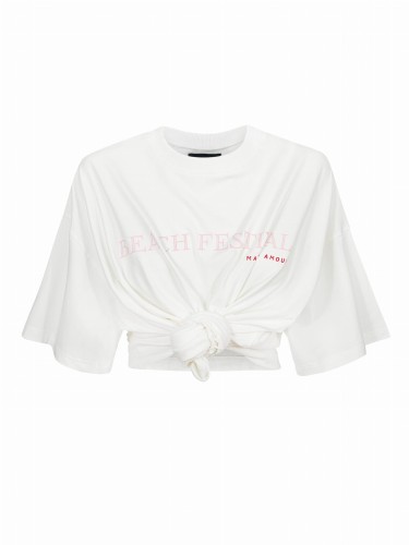 WIĄZANY TSHIRT KOSZULKA Z NAPISAMI COACHELLA